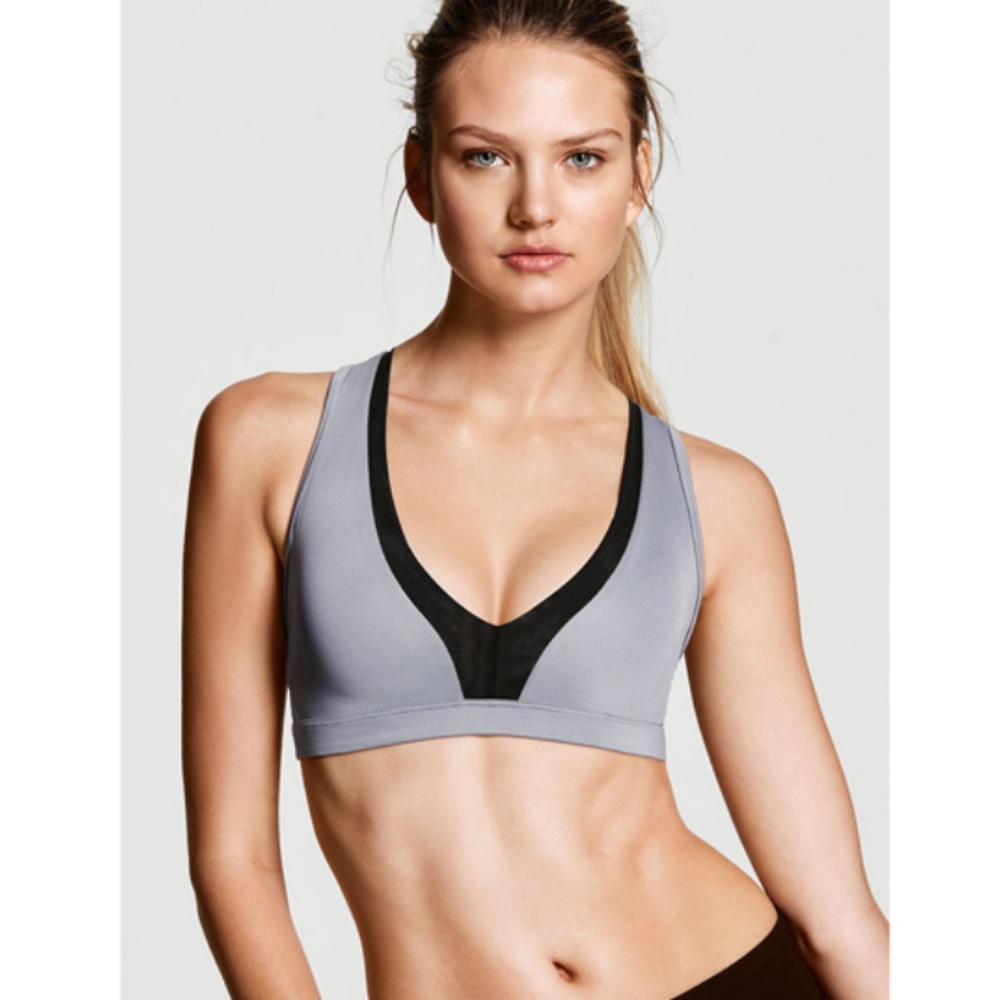 GRAY Black VS Bra cross back mesh plunge m